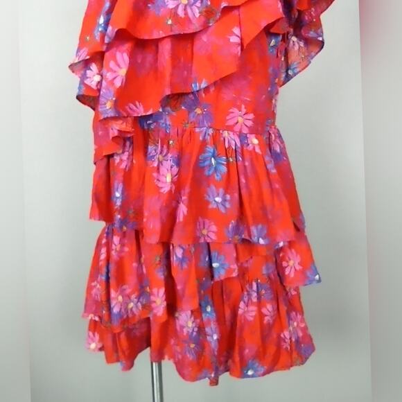 Endless Rose Vallis One Shoulder Floral Tiered Mini Dress Size Large - Picture 9 of 16